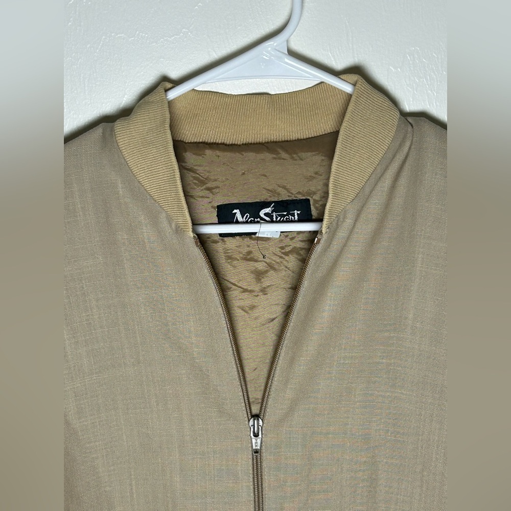 Vintage Alan Stuart Tan Bomber Jacket Mens Medium Made USA - Picture 2 of 10